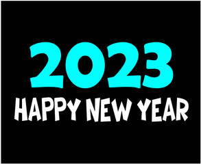 2023 Happy New Year Holiday Abstract Vector Illustration Design Cyan And White With Black Background