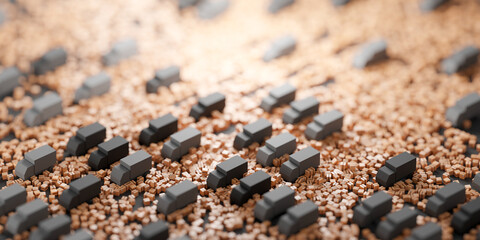 Express courier vans with infinite shipment packages; logistics and transportation industry concepts, original 3d rendering