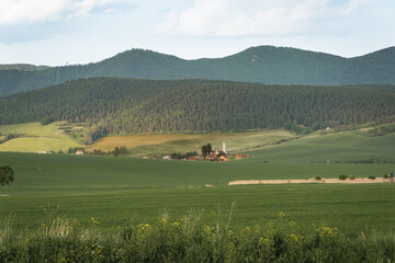 Fototapeta na wymiar landscape with village and church 