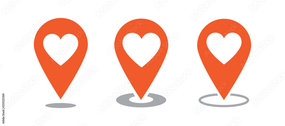 Aufkleber Set icons map pin icon, location pin vector icon, map pointer with heart icon.