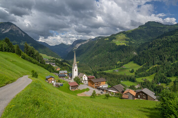 Fototapeta na wymiar Village of Sonntag in the Grosswalsertal valley, Vorarlberg, Austria