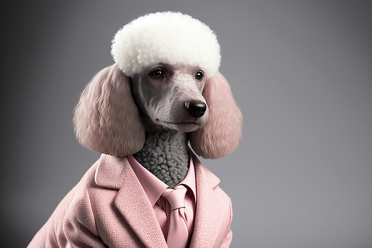 a poodle in a pink suit , ai generated