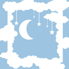 Good night card, Sweet dreams, paper cutting template. Good night vector illustration with clouds and stars. 