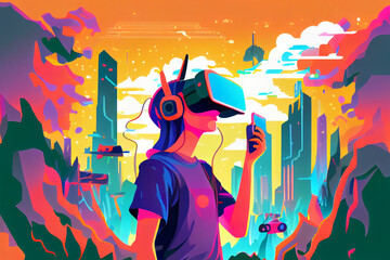 teenager using virtual reality glasses - Generative AI