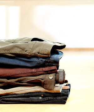 Close-up of Pile of Jeans, Studio Shot