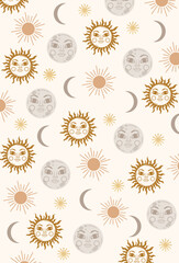 Modern minimalist abstract aesthetic seamless pattern in bohemian style.