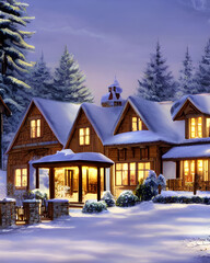 House in the snow illustration art