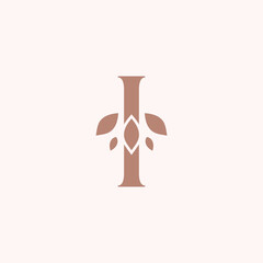 Beauty leaf logo template royal letter I brand design