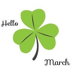 Digitally generated image of hello march text banner and clover icon against white background