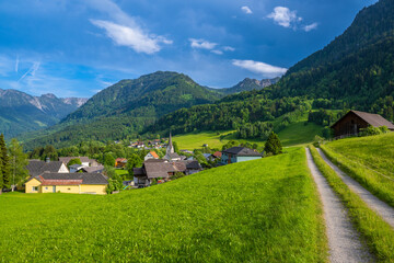 Fototapeta na wymiar Village of Gurtis in the Walgau Valley, Vorarberg, Austria
