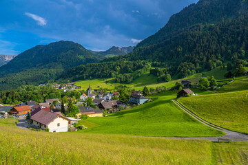 Fototapeta na wymiar Village of Gurtis in the Walgau Valley, Vorarlberg, Austria