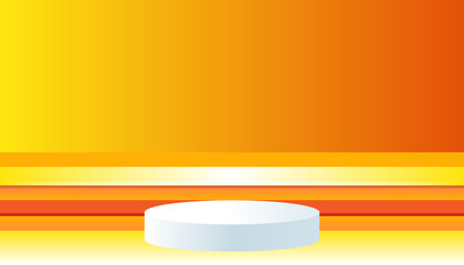 Fototapeta na wymiar white podium pedestal display on 3D render stand for showing presentation product orange background