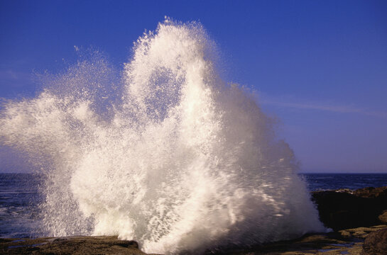 Waves Breaking On Rocks, Schoodic Pt., Acadia Nat'l Park, Maine, USA