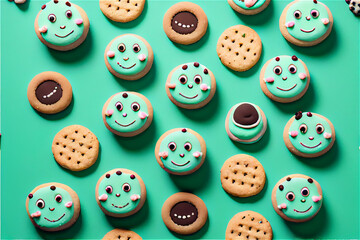 Obraz premium Cute cookies assortment in a mint green background