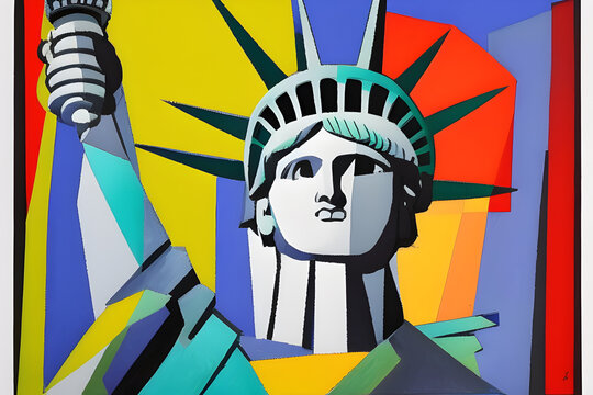statue of liberty painted in cubism style created using Generative AI