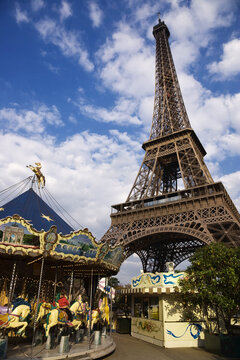 Carousel and Eiffel Tower, Paris, France