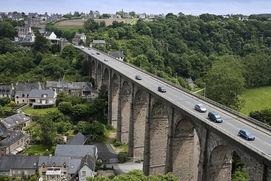 Viaduct and Old Port on River Rance, Dinan, Brittany, France