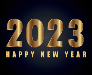 2023 Happy New Year Abstract Holiday Vector Illustration Design Gold With Black Background