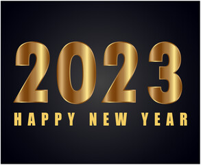2023 Happy New Year Abstract Holiday Vector Illustration Design Gold With Black Background
