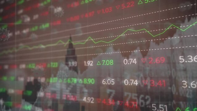 Animation of financial data processing over virus cells - Powered by Adobe