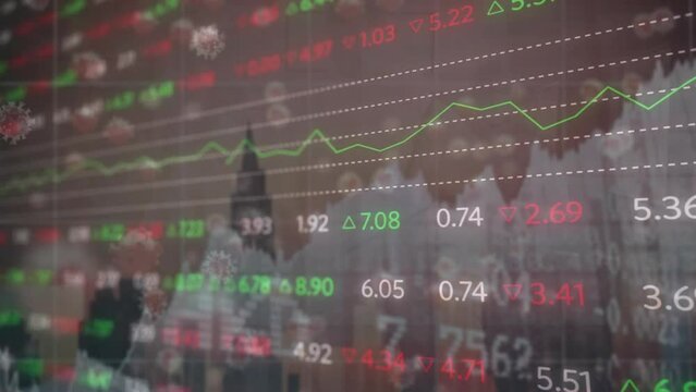 Animation of financial data processing over virus cells - Powered by Adobe