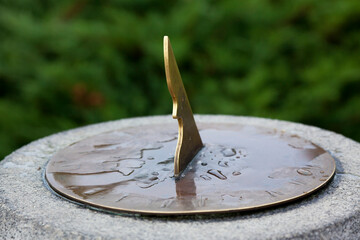 Close-up of Raindrops on Sundial, Parliament Hill, Ottawa, Ontario, Canada