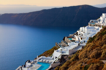 Houses and Hotels on Hillside, Imerovigli, Santorini, Cyclades, Greek Islands, Greece