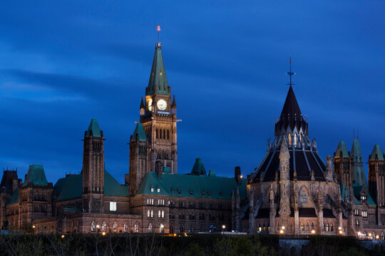 Parliament Buildings from Nepean Point at Night, Ottawa, Ontario, Canada