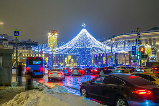 Christmas tree on Lybyanka  square in Moscow ( near -  the Building of FSB)
