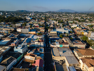 Beautiful aerial view of the City of San Salvador, capital of El Salvador - Its cathedrals and buildings