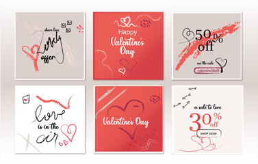 Happy Valentine's Day backgrounds.Collection special offer Trendy abstract Heart shaped templates. flyers, banners, promotions banner

