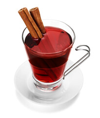 Hot mulled wine in cap with spice