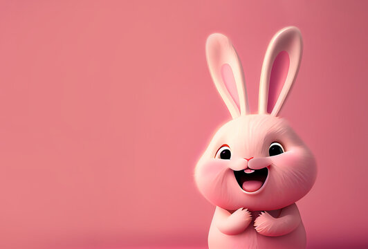 Cute smiling rabbit cartoon character on pastel background image created with Generative AI technology.