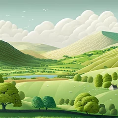 Poster Papercraft Art - Green fields & landscapes of Yorkshire, England © John