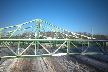 The old swing bridge is closed to cars and pedestrians.