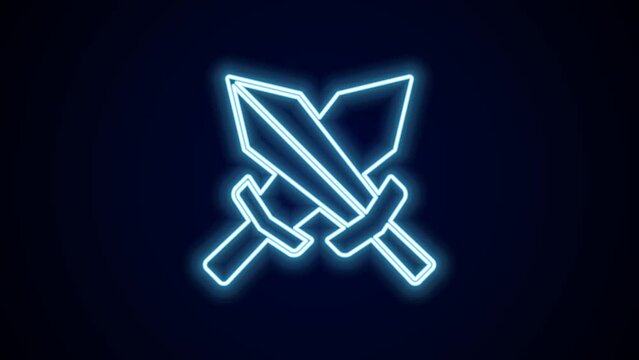 Glowing neon line Sword for game icon isolated on black background. 4K Video motion graphic animation