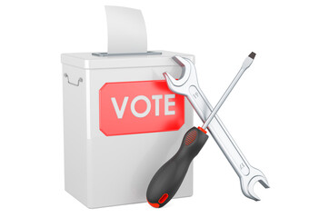 Ballot box with screwdriver and wrench, 3D rendering