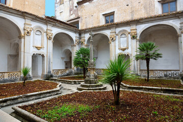 Fototapeta na wymiar Ancient cemetery's cloister, Padula Charterhouse Certosa di San Lorenzo Padula Italy