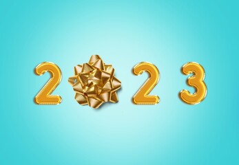 Naklejka premium New Year concept, 2023 number with gift bow