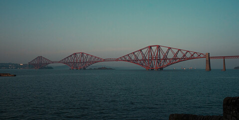 Scottish Horizon: Photograph of the Forth Road Bridge over the loch at South Queensferry, Edinburgh.
