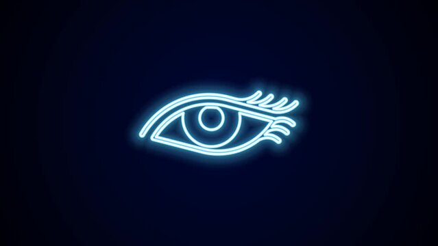 Glowing neon line Beautiful woman eye icon isolated on black background. 4K Video motion graphic animation