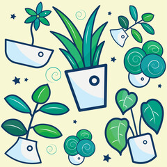 Seamless pattern background with indoor plant icons Vector