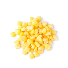 Heap of corn kernels isolated on white background