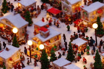Christmas Market and Village Miniature Scene Seamless Holiday Texture Pattern Tiled Repeatable Tessellation Background Image