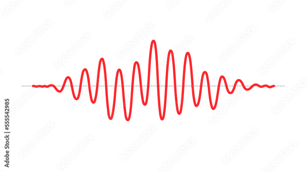 Aufkleber Red sinusoid impulse signal line. Black curve sound wave. Voice or music audio concept. Pulsating electronic radio graphic. 