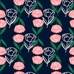 Fototapeta na wymiar Seamless decorative elegant pattern with cute flowers. Print for textile, wallpaper, covers, surface. For fashion fabric. Retro stylization.
