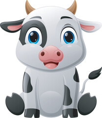 Cute baby cow cartoon sitting