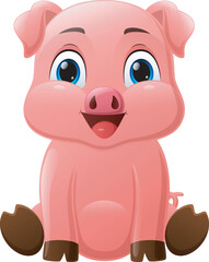 Cute little pig cartoon sitting