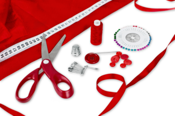 Sewing items border with Scissors and Thread