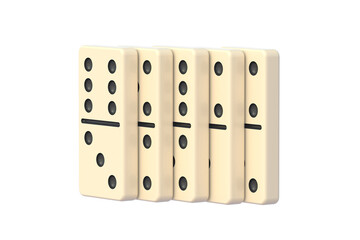 Row of dominoes tiles isolated on white background. 3d render